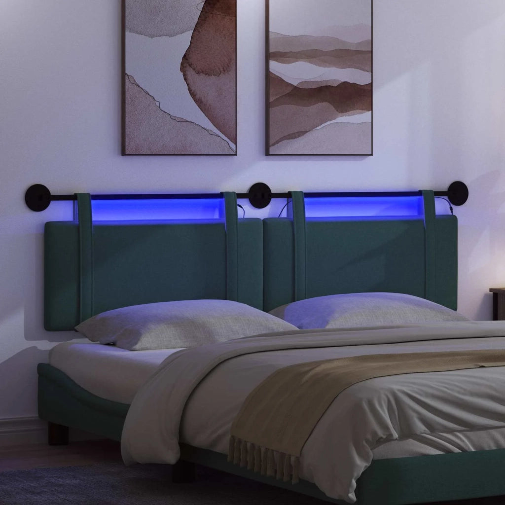 Testiera sospesa Con luce LED Verde Scuro Tessuto 3423972