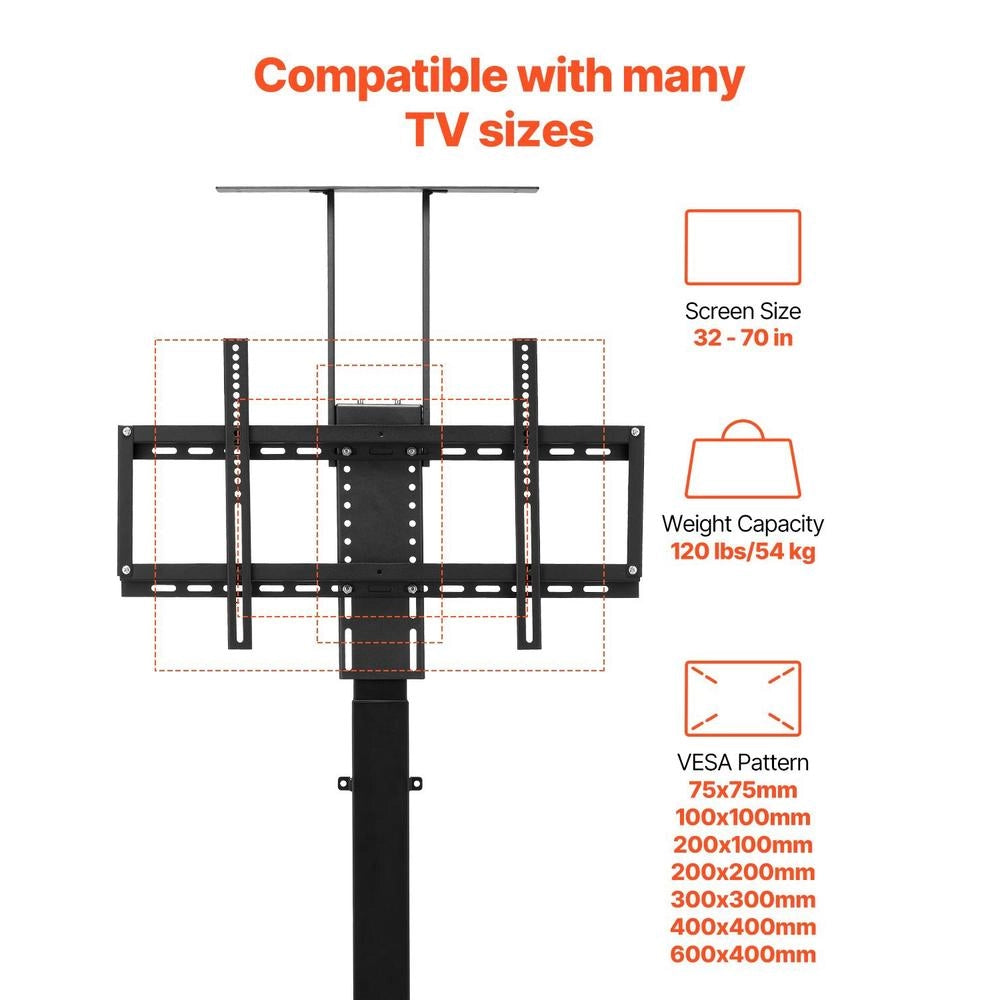 Supporto TV Motorizzato Elettrico Verticale Sollevamento Altezza Telecomando Carico 54kg TV 813-1178mm VESA 60x40cm