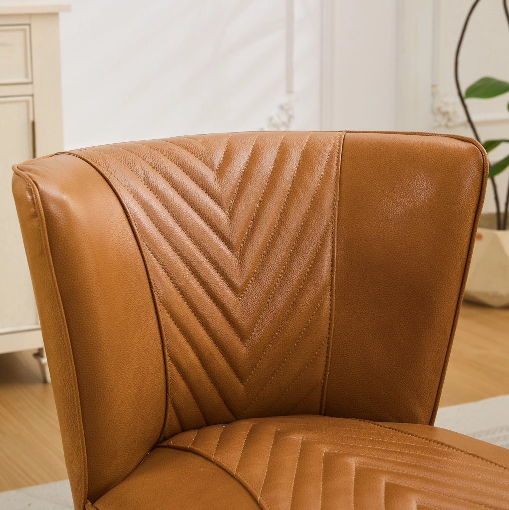 Poltrona lounge 56x62x72 cm marrone chiaro, senza braccioli, in pelle e legno