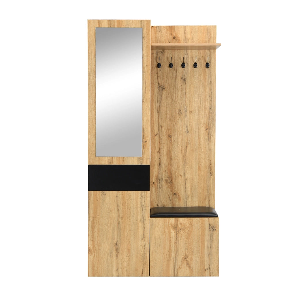 Set guardaroba da ingresso nero e legno con specchio