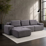 Divano angolare modulare senza telaio in tessuto a coste grigio scuro con pouf scorrevole e seduta profonda 63 cm