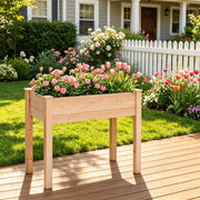 Fioriera rialzata in legno di abete con fodera in tessuto non tessuto e 4 fori di drenaggio 86 × 46 × 76 cm