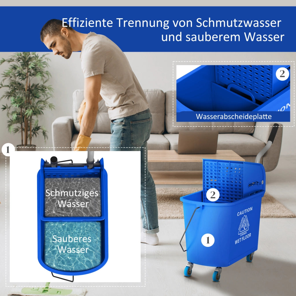 Secchio lavapavimenti 20 L con strizzatore e separatore blu