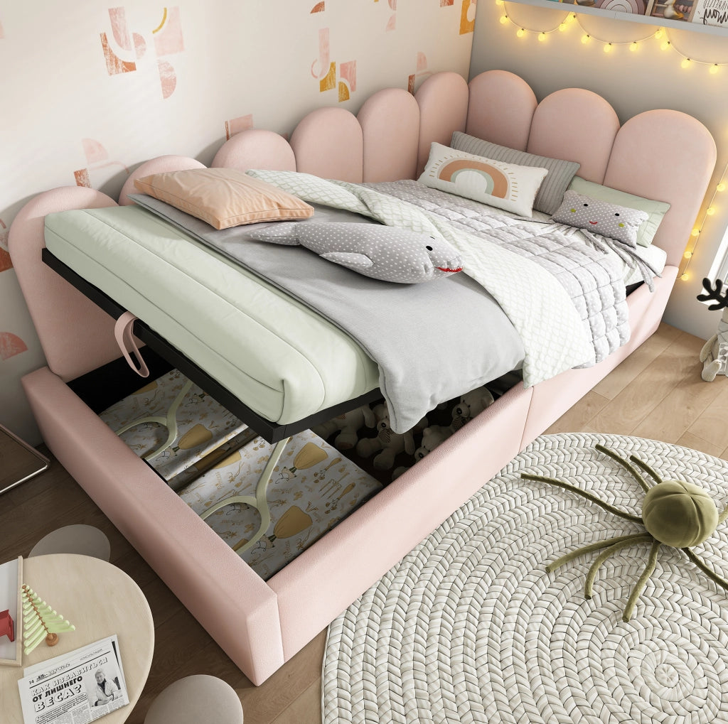 Letto singolo imbottito rosa 90x200 cm con contenitore idraulico