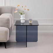 Tavolino basso fisso multiuso in vetro temperato grigio per salotto, ufficio e outdoor 45 × 45 × 51 cm