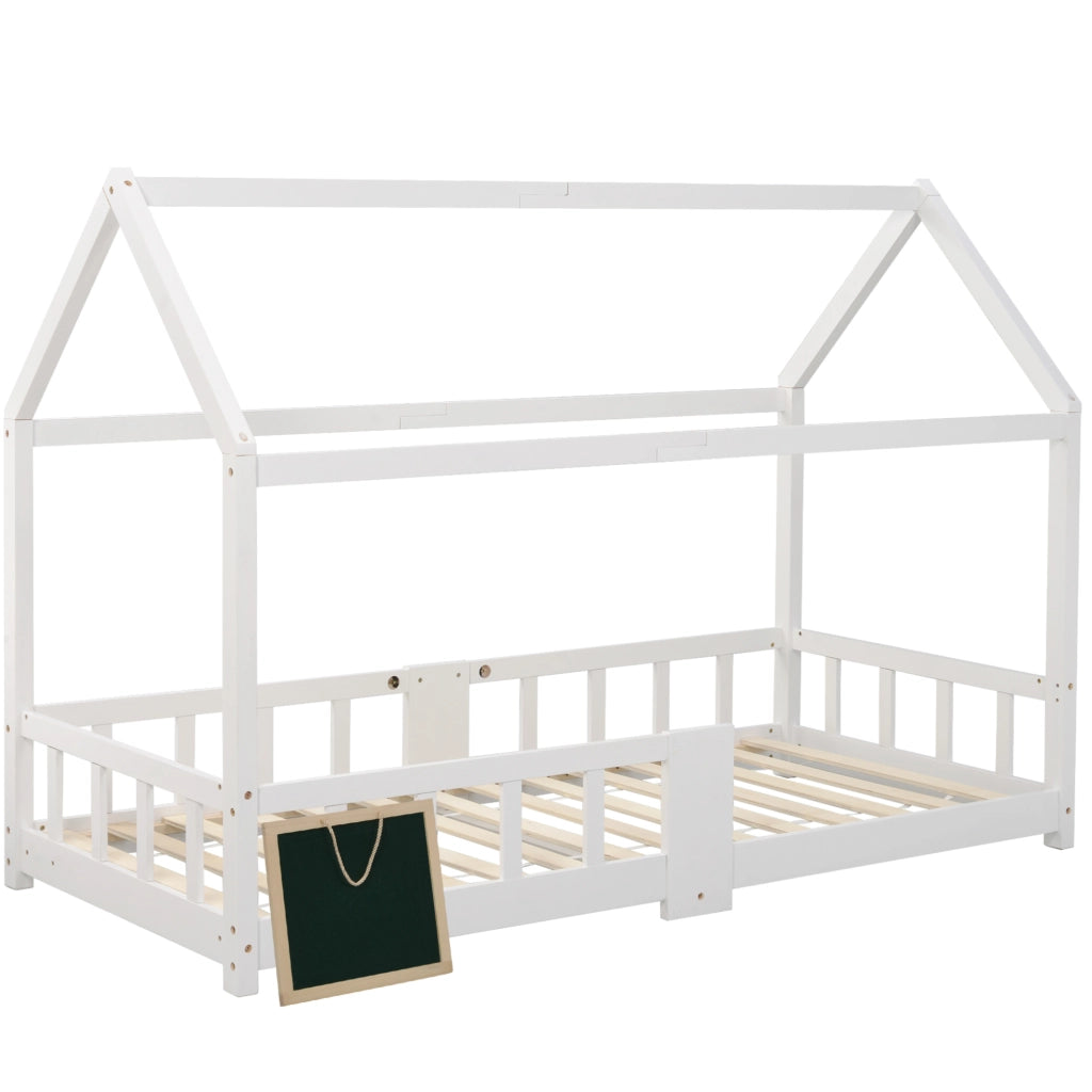 Letto a casetta per bambini 90x200 cm in legno di pino e MDF bianco