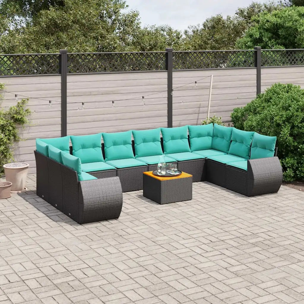 Set Divani da Giardino 11 pz con Cuscini Nero in Polyrattan 3225175