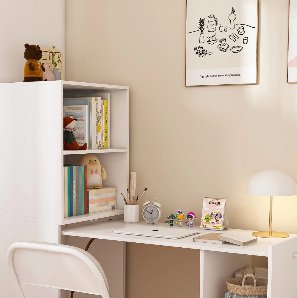 Mobile contenitore con scrivania estraibile 2 in 1 in MDF bianco HOMVRA