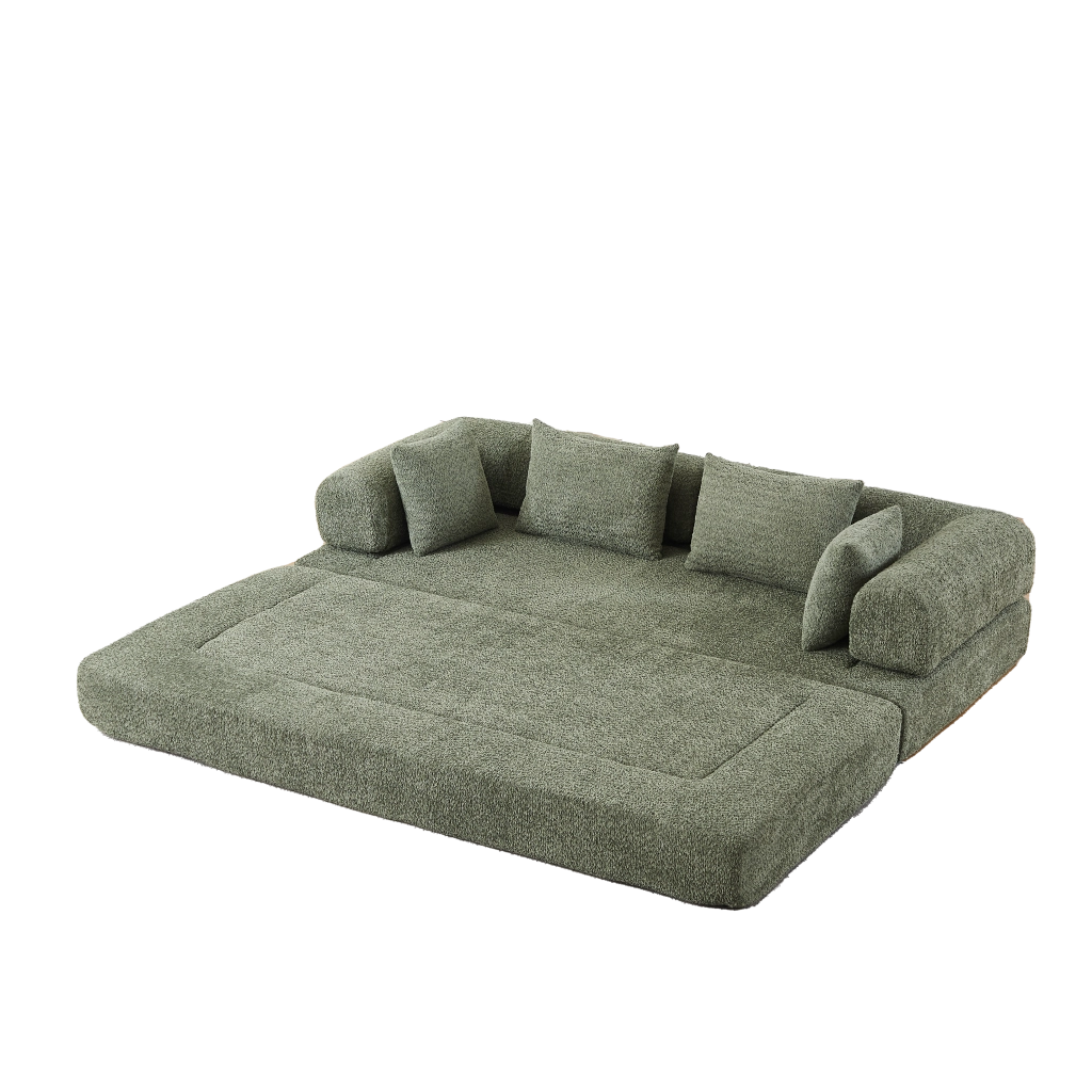 Divano modulare 4 in 1 con schienale regolabile, funzione letto e 4 cuscini, antiscivolo in ciniglia verde