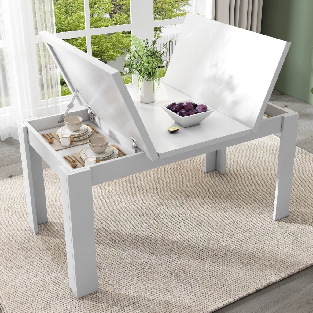 Tavolo da Pranzo con Vano Contenitore ¨C Xylo ¨C Bianco, Rettangolare, 120x70 cm