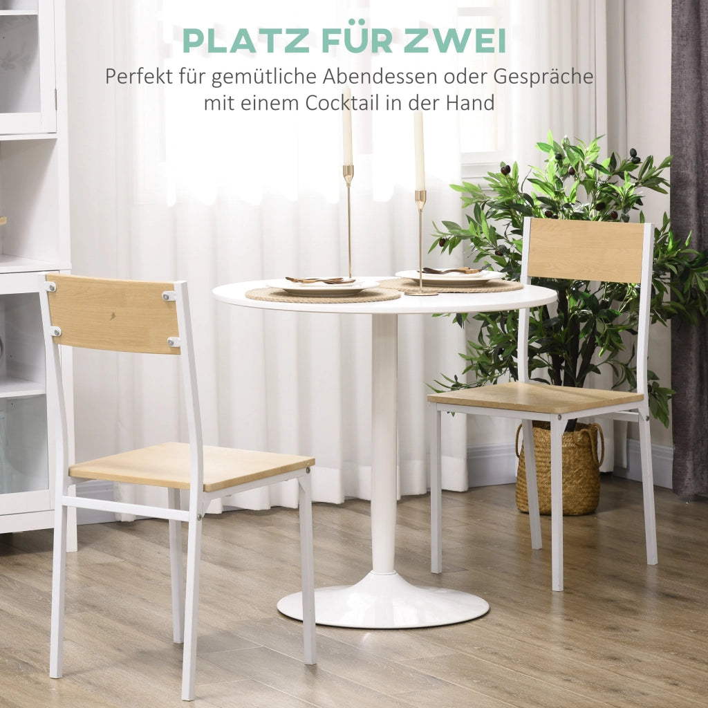 Tavolo da pranzo rotondo per cucina in MDF bianco con base in acciaio e piedini antiscivolo Ø 70 × 75 cm