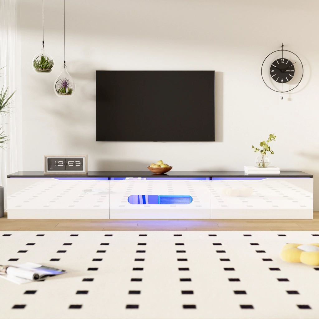 Mobile TV sospeso o da terra 180x35x30 cm con LED a 16 colori; nero e bianco