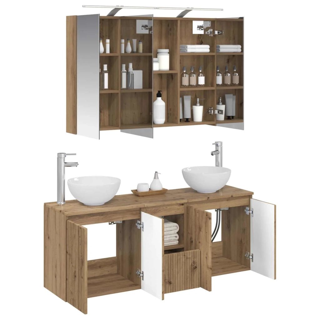 Set di Armadi da Bagno 4 pz Rovere Artigianale 3406342
