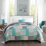 Bedsprei a due posti con tessuto patchwork in patchwork blu chiaro, dimensioni 240x260cm