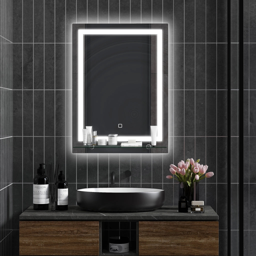 Specchio Bagno a LED con Mensola Vetro ¨C Zephmum ¨C Argento 50x12x70 cm