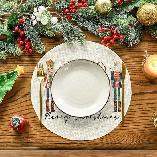 Piatti da tovagliato per Natale - Set da 4 - Beige - Poliestere - 37cm