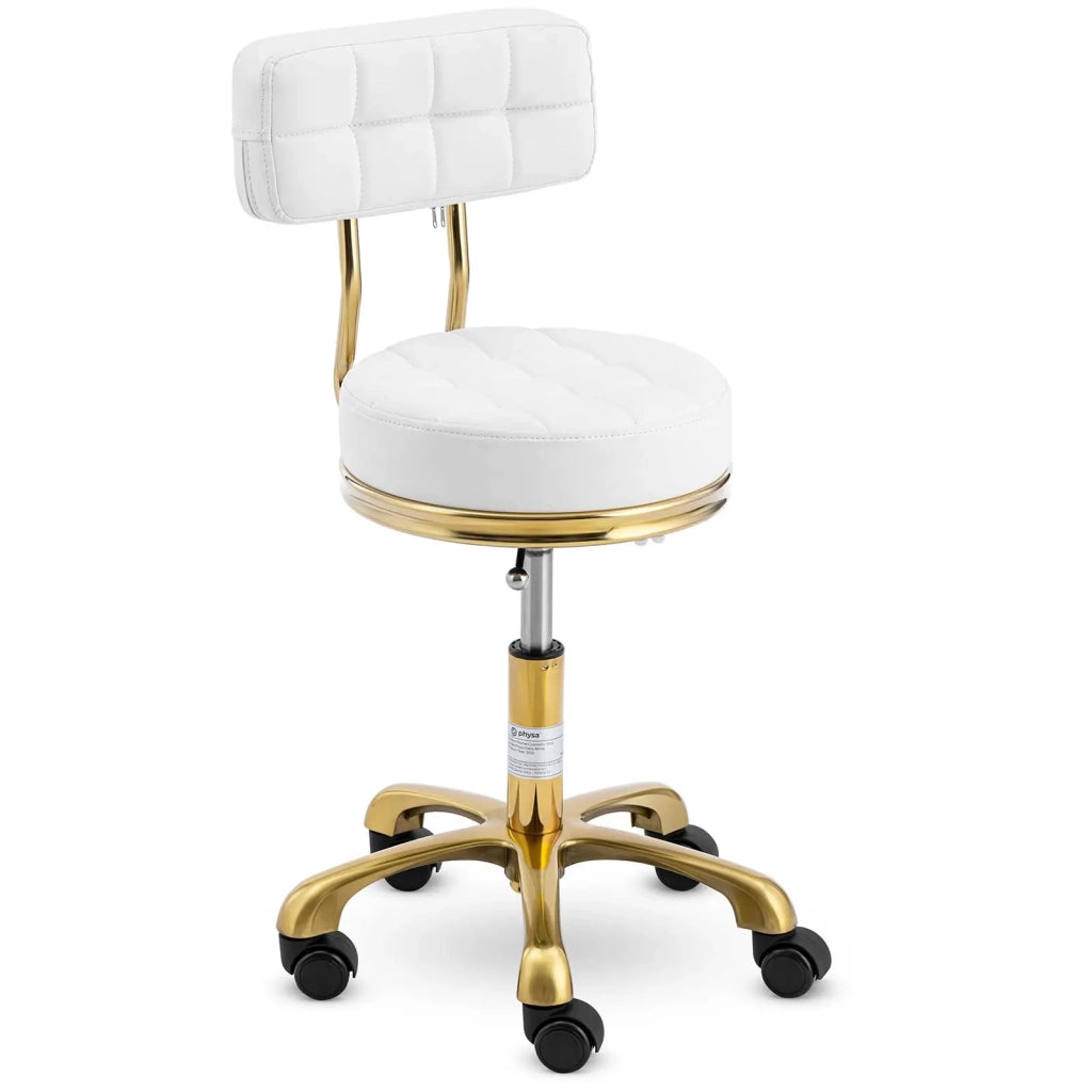 Sgabello con ruote e schienale 150 kg alluminio PVC compensato schiuma sintetica bianco 14_0010104