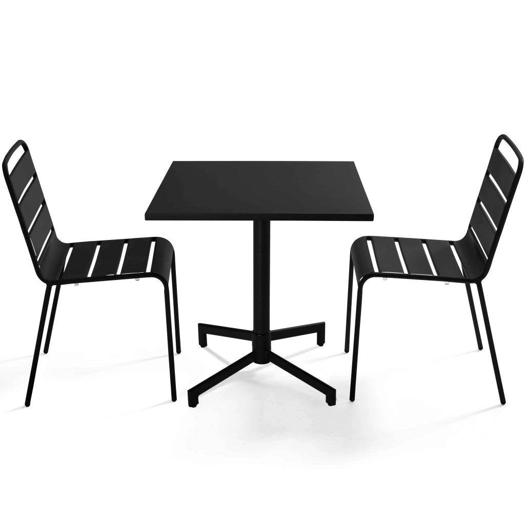 Oviala - Tavolo da 70 cm e 2 sedie da giardino in metallo nero