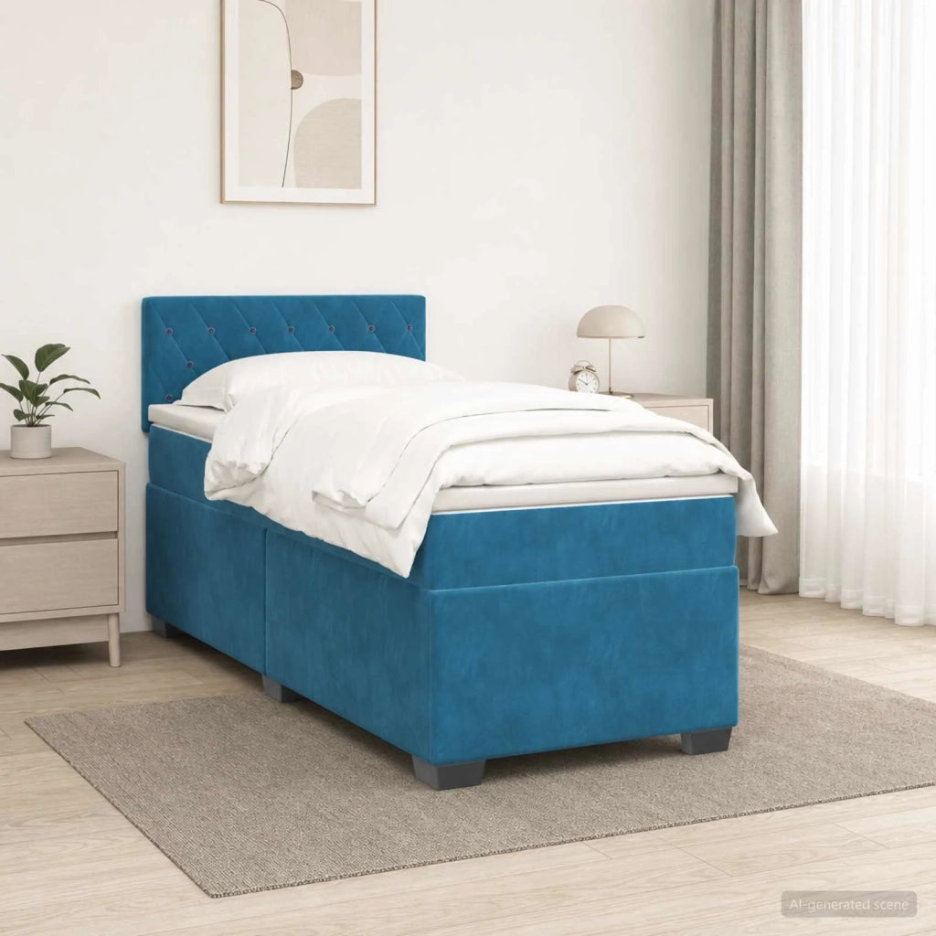 Letto con Box Spring, Materasso e LED Blu 100 x 200 cm Velluto 3452118