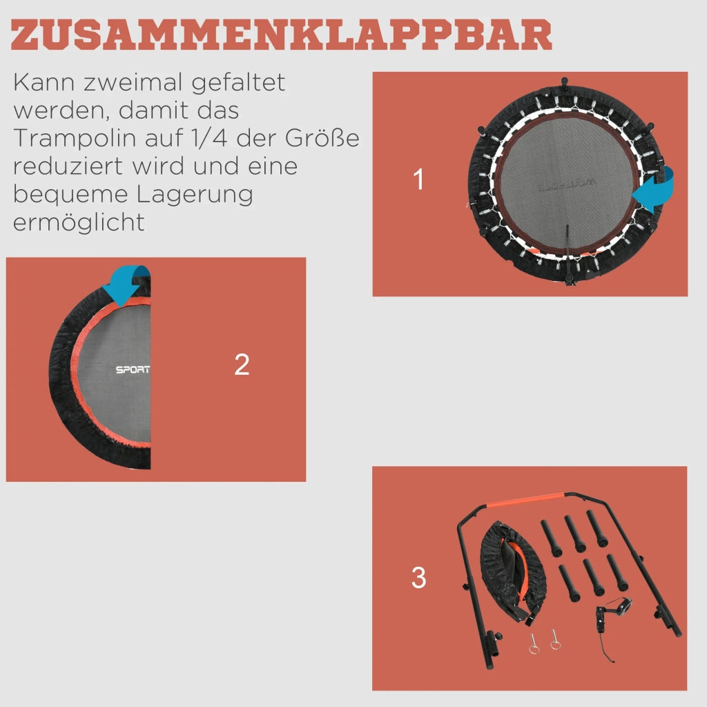 Mini-Trampolino Fitness 102 cm con Monitor LCD, Maniglia Regolabile in Altezza 4 Livelli, Portata 100 kg per Allenamento Efficace