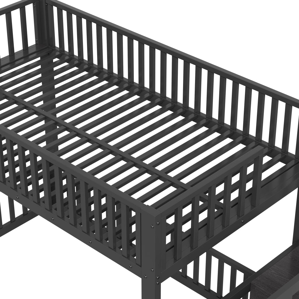 Letto a Castello con Contenitore e LED ¨C MINIMAL ¨C Nero 90x200