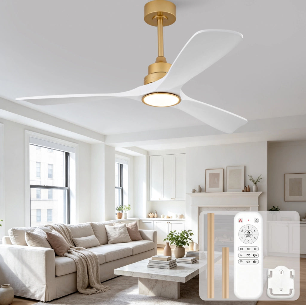 Ventilatore da soffitto Yeavio 52 pollici in legno massello con illuminazione LED dimmerabile e telecomando