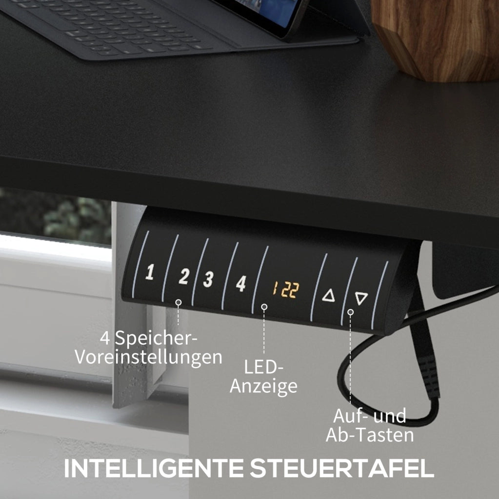 Scrivania Elettrica Regolabile in Altezza 140x70 cm, Piano in Truciolato Nero, Telaio in Acciaio con Protezione Anti-Collisione e Memoria Altezza