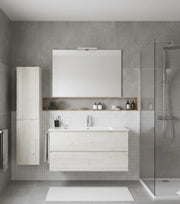 Mobile Bagno LOKI Già Montato 2 cassetti con piedini, lavabo e specchio Bianco nordico 70x45 cm con colonna