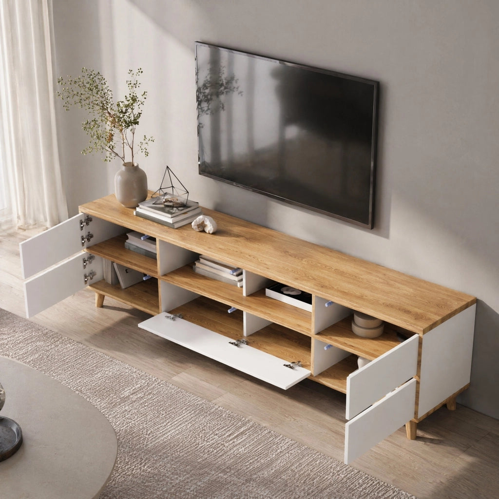 MOBILE TV 175x37x51 cm MDF Bianco e Legno