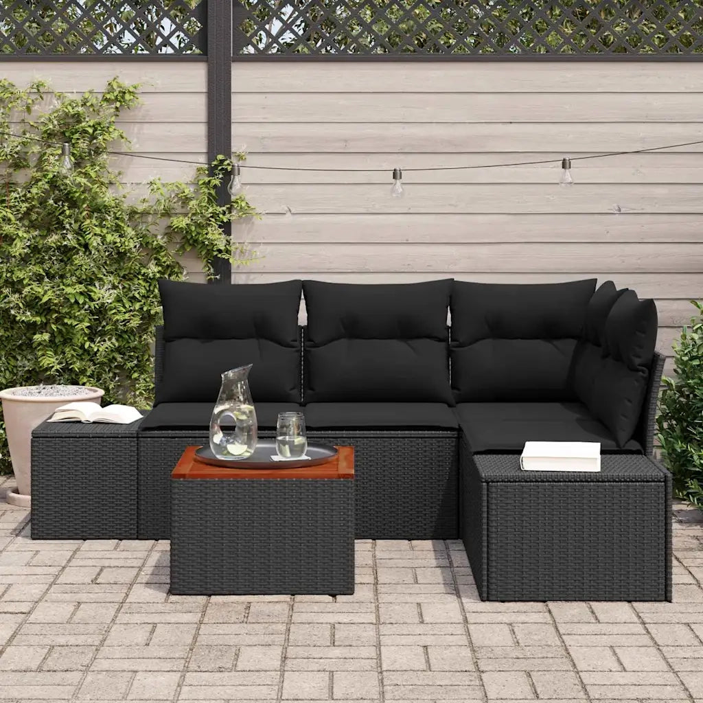 Set Divano da Giardino con cuscino 5 pcs Nero polyrattan 3347954