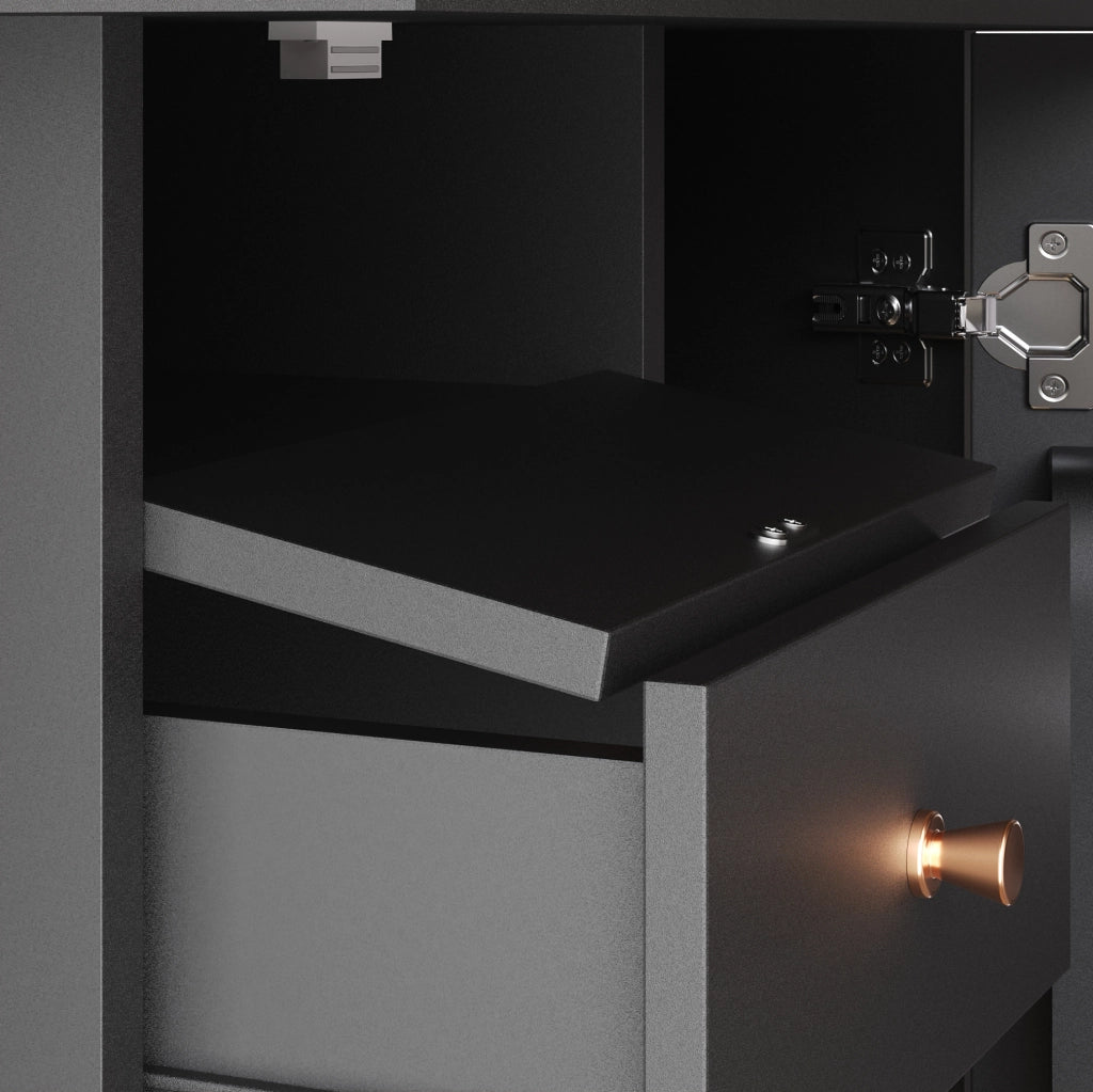 Tavolo da pranzo estensibile 110-140x80x75 cm in MDF nero e naturale con contenitore