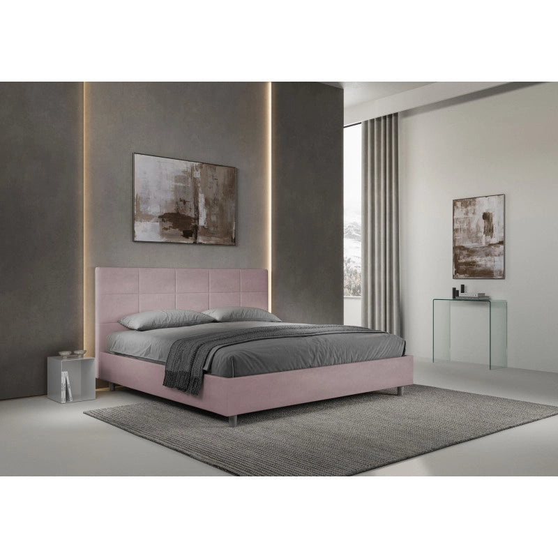 Letto imbottito Matrimoniale 190x200 cm Mika - Con rete,Glicine,Microfibra