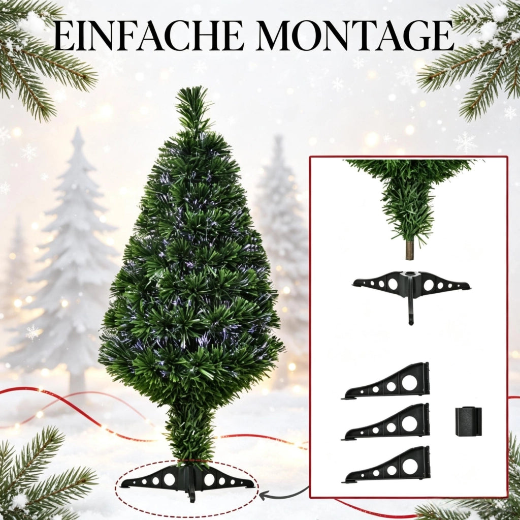 Albero di Natale artificiale illuminato con fibra ottica multicolore, 90 rami, altezza 90 cm, base stabile in plastica