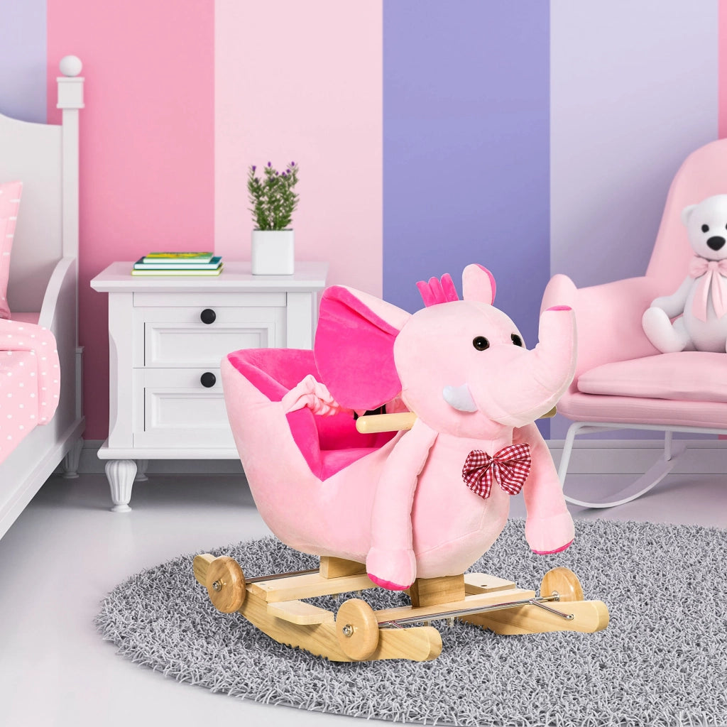 Cavallo a Dondolo con Ruote Forma Elefante ¨C Xylo ¨C Rosa 60x35x45 cm con Musica