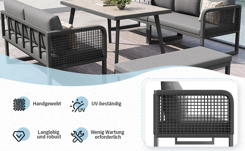 Set Mobili da Giardino in PE-Rattan con Cuscini Spessi, Divano da Esterno Modulare per 6-8 Persone, Colore Grigio