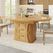 Tavolo da pranzo allungabile 118-158 cm con cassetti in rattan, MDF effetto legno, nero/naturale/marrone