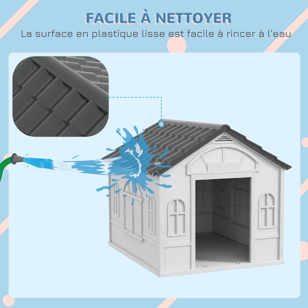Cuccia da Esterno per Cani in PP Bianco Taglia Piccola e Media Casetta Resistente per Giardino 65 x 75.7 x 63 cm
