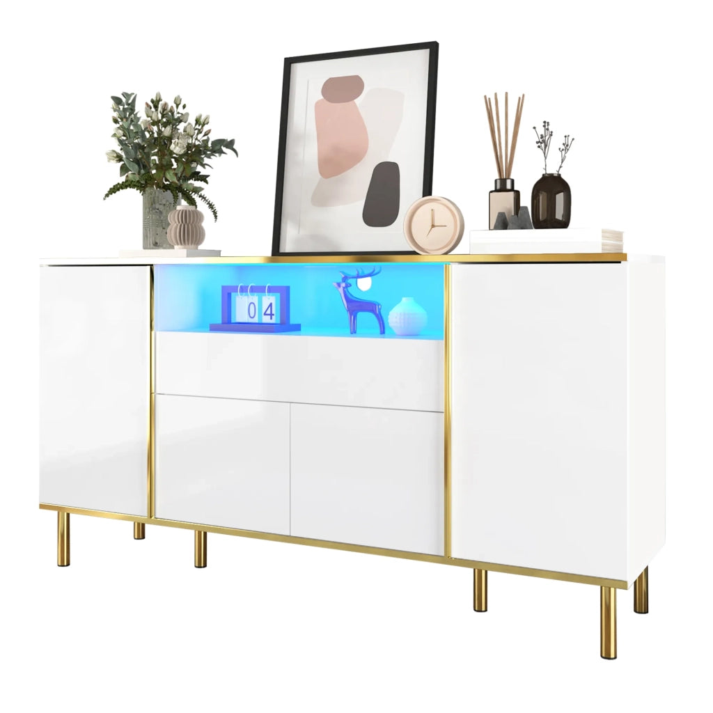 Sideboard bianco lucido 150x40x80 cm con 1 cassetto