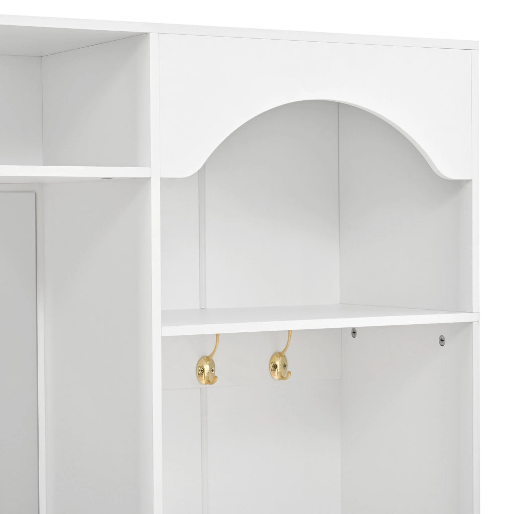 Guardaroba da ingresso 100x35x180 cm con specchio; panca e LED bianco HOMVRA