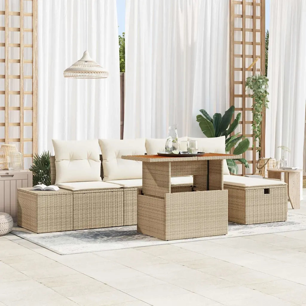 Set Divano da Giardino 6 pcs Beige polyrattan