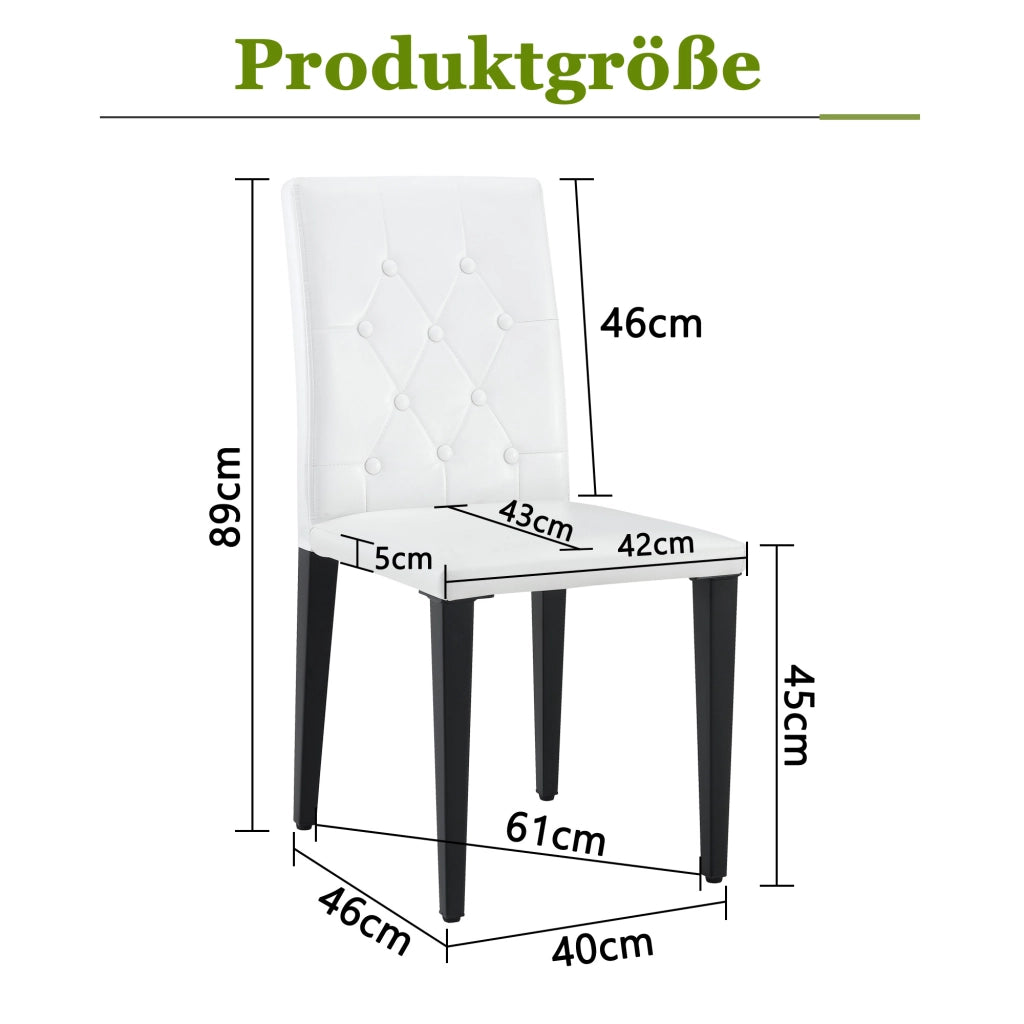 Set di 4 sedie da pranzo in PU bianco con schienale trapuntato e gambe nere