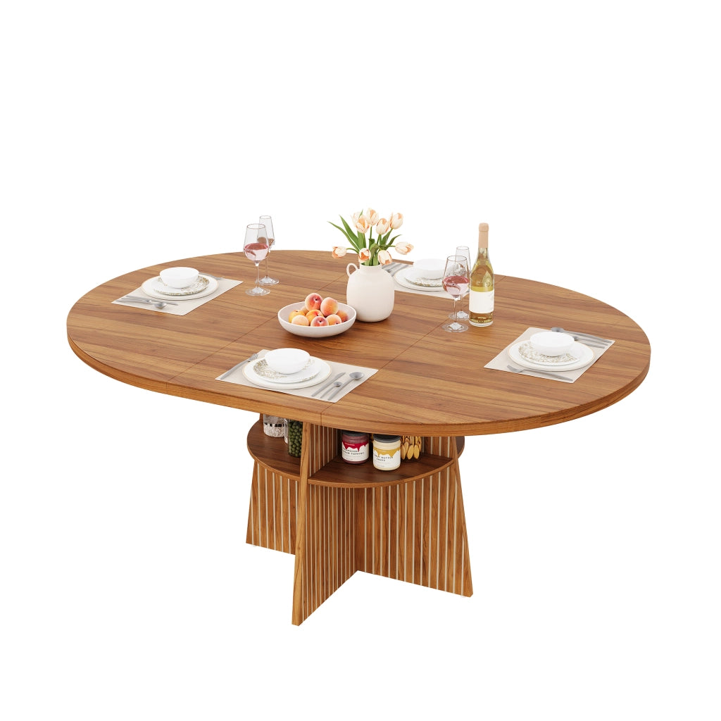 Tavolo allungabile da pranzo rotondo con piano MDF effetto noce per 2-8 persone 110-150 × 110 × 77.5 cm