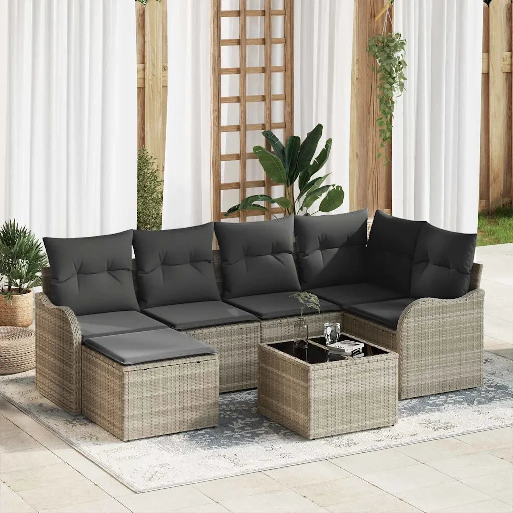 Set Divano da Giardino 7 pcs Grigio chiaro Poly Rattan