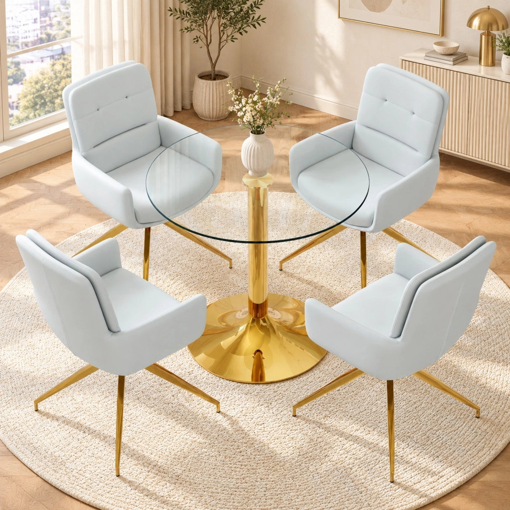 Set tavolo da pranzo rotondo Ø 85 cm con piano in vetro e sedie girevoli 360° HOMVRA