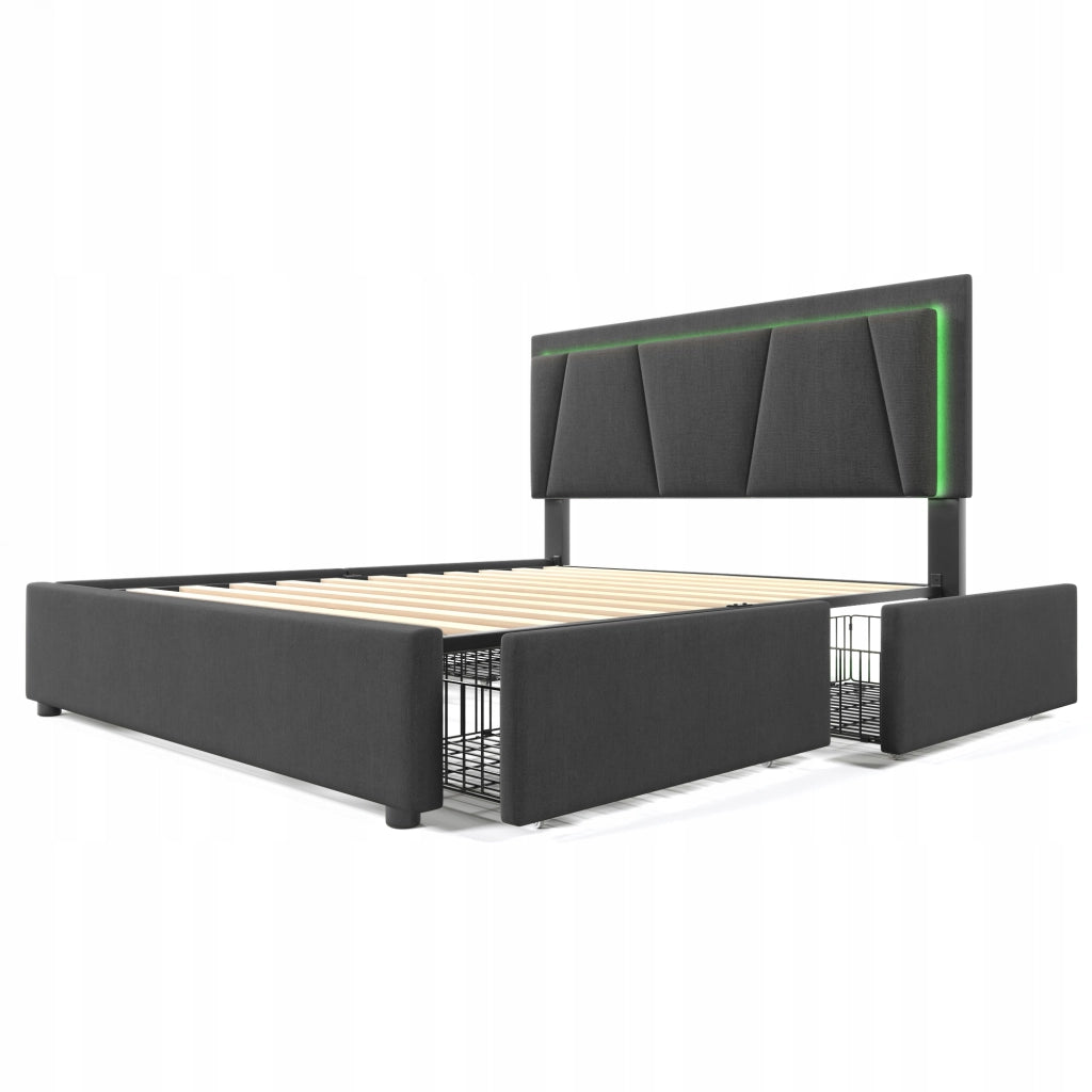 Letto singolo 140x200 - Xylo - Grigio con USB e 4 cassetti