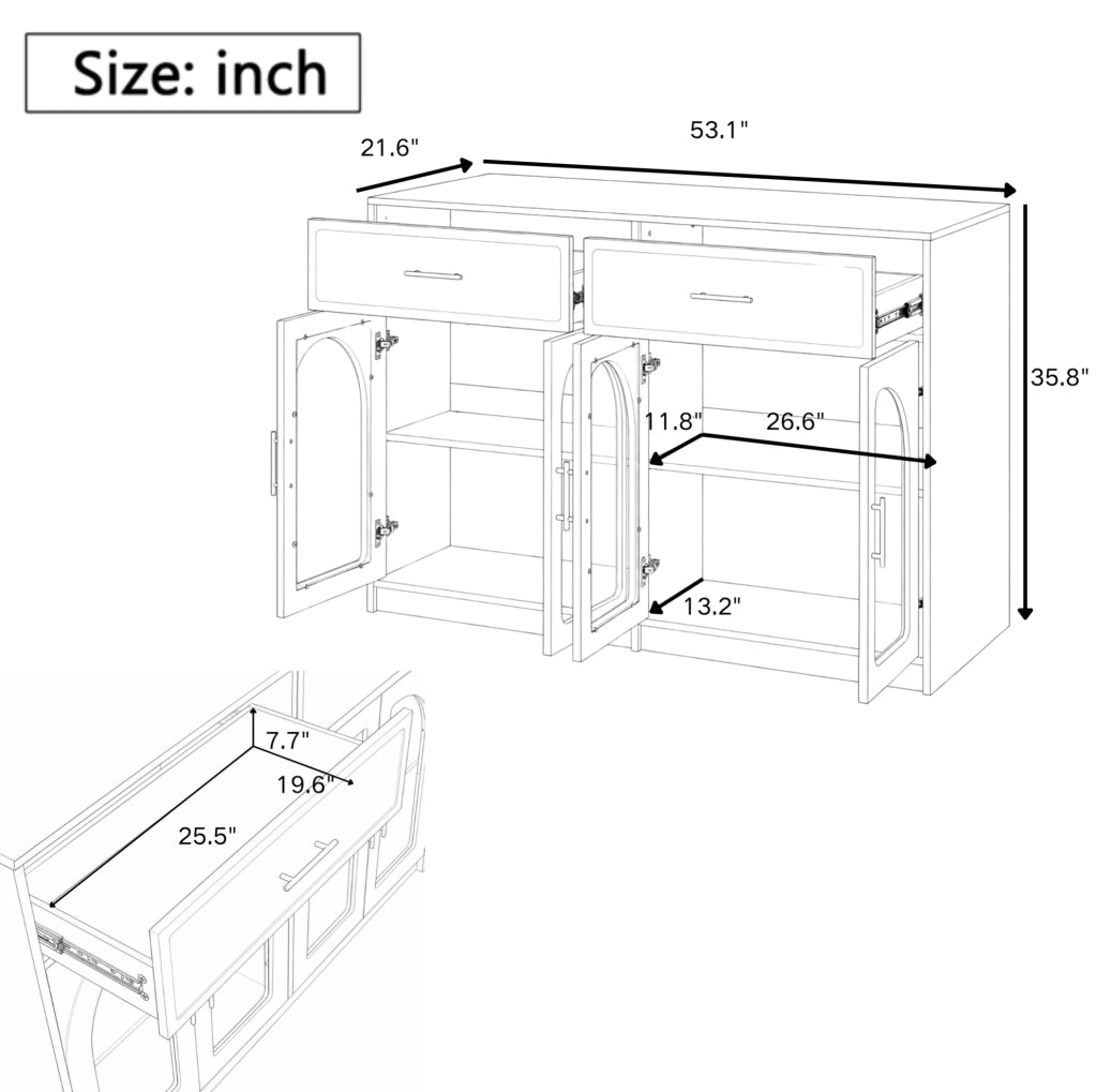 Isola cucina 135x55 cm con LED; 2 cassetti e ante in vetro bianca HOMVRA