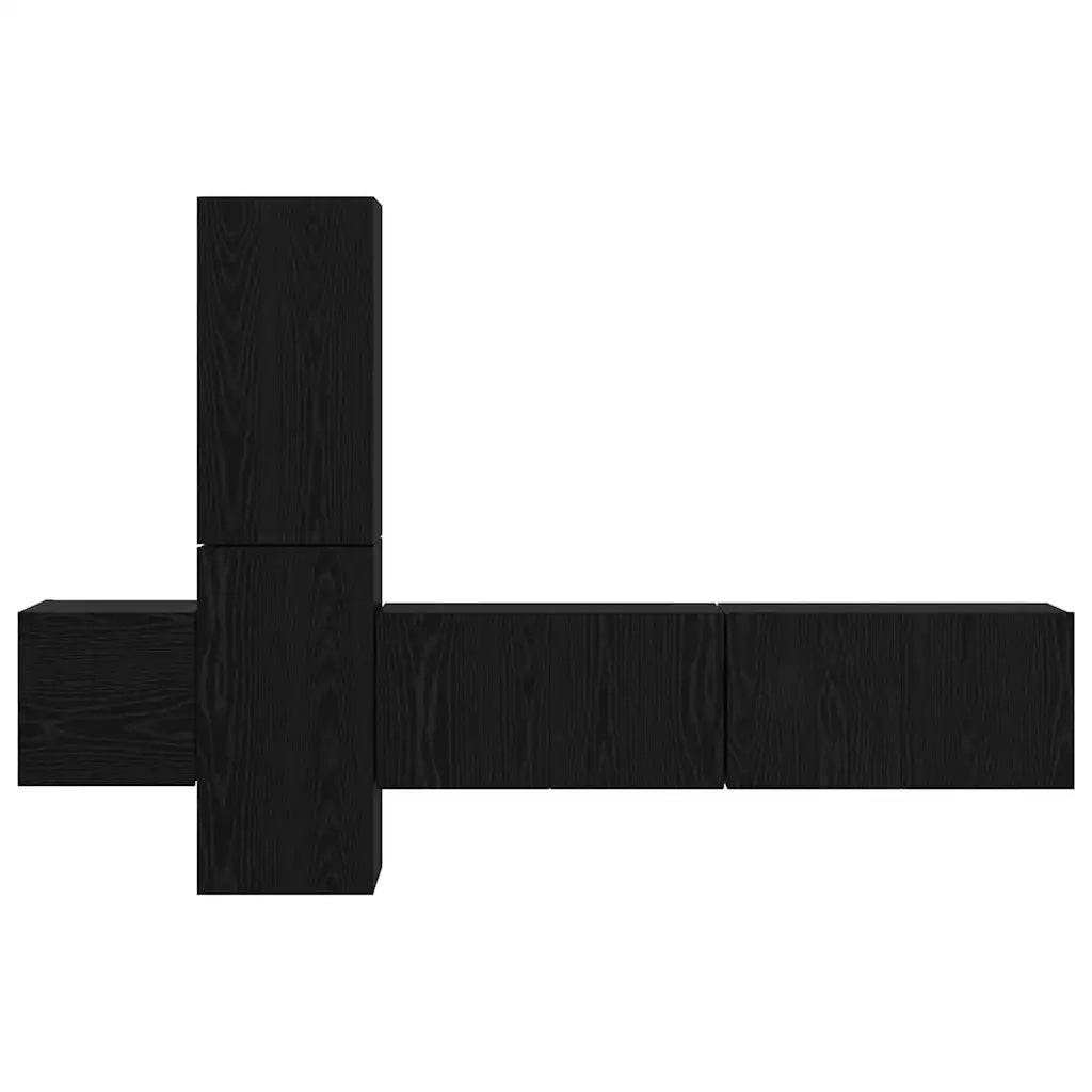 Set mobile TV 5 pz | Armadietto TV | Mobile Porta TV Rovere Nero Legno multistrato