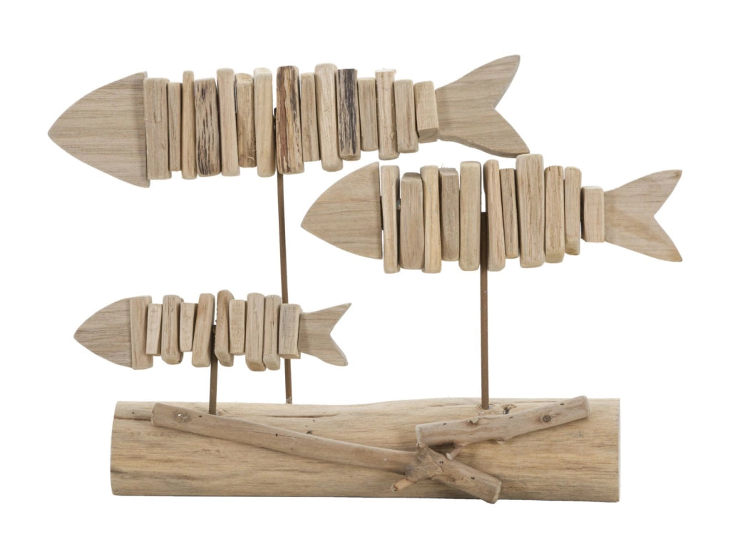 Decorazione Pesci Nature 37x10x24 cm in Tanoak