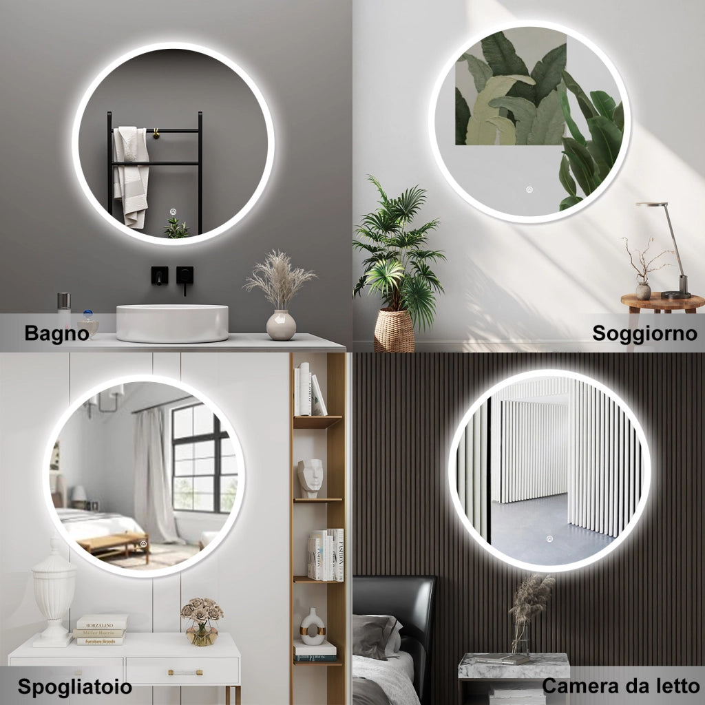 AICA Specchio da bagno 120 x 120 cm, antiappannamento, dimmerabile, interruttore touch, Funzione Memoria