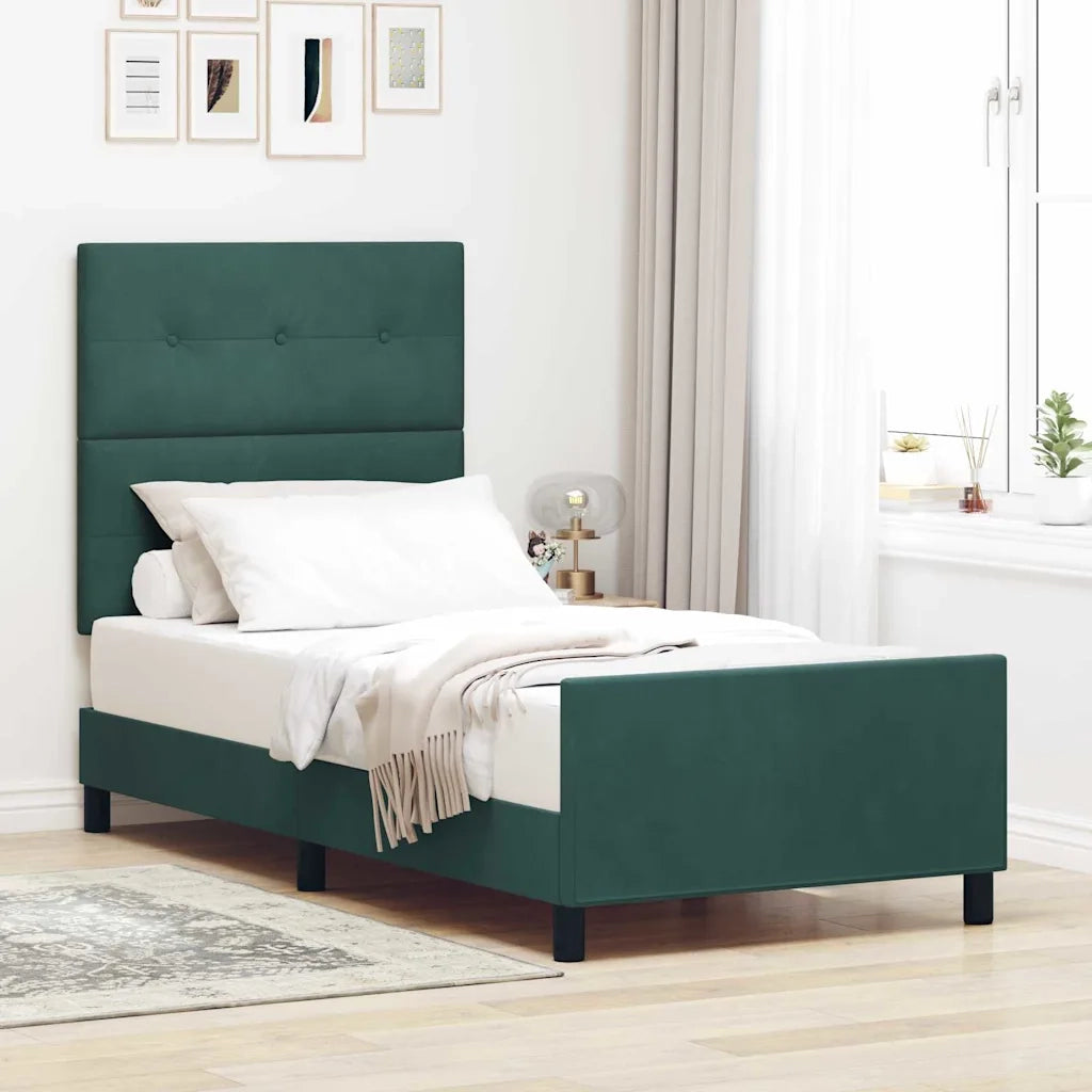 Letto singolo | Letto per adulti | Letto a molle con testiera Verde Scuro 90 x 190 cm Velluto